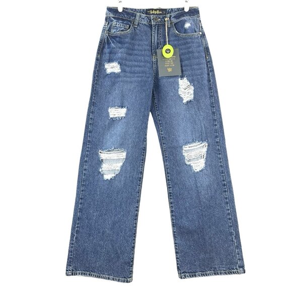 NWT Indigo Rein Women Blue Organic Denim Skater Jeans Sz 7 Distressed High Rise - Picture 1 of 12